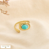 Bague ouverte acier ajouré cabochon pierre/nacre 0426013 vert aqua