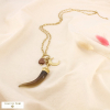 Collier sautoir acier résine forme corne marbrée 0126055 taupe