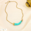 Collier acier inoxydable résine forme corne marbrée 0126056 bleu turquoise