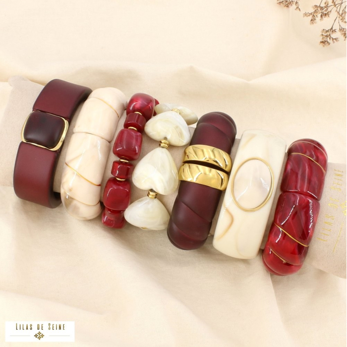 Ensemble 7 bracelets acier résine nuance bordeaux 0226148 rouge bordeaux