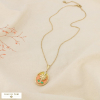 Collier acier inoxydable médaillon ovale fleur émail 0126074 orange