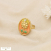 Bague ouverte acier médaillon ovale fleur émaillée 0426021 orange