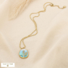Collier acier inox. médaillon floral stylisé émaillé 0126075 vert aqua