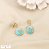 Boucles d’oreille acier inox. médaillon floral émail 0326063 vert aqua