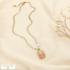 Collier acier médaillon fleur émail perles nacrées 0126076 rose