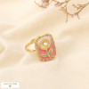 Bague double anneaux acier motif floral émail 0426023 rose