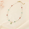 Collier perles multicolores breloque soleil acier 0126139 blanc