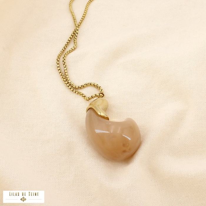 Sautoir minimaliste acier goutte résine translucide 0126124 taupe