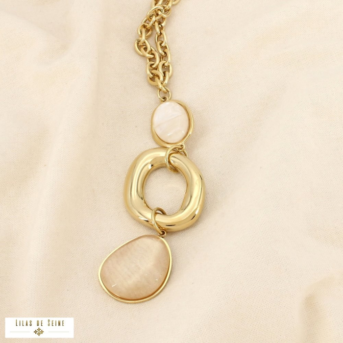 Collier contemporain chic acier pendentif résine 0126010 taupe