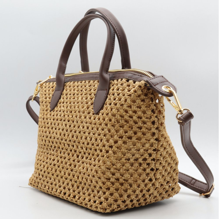 Sac à main Flora&Co paille papier simili-cuir 0926022 marron foncé