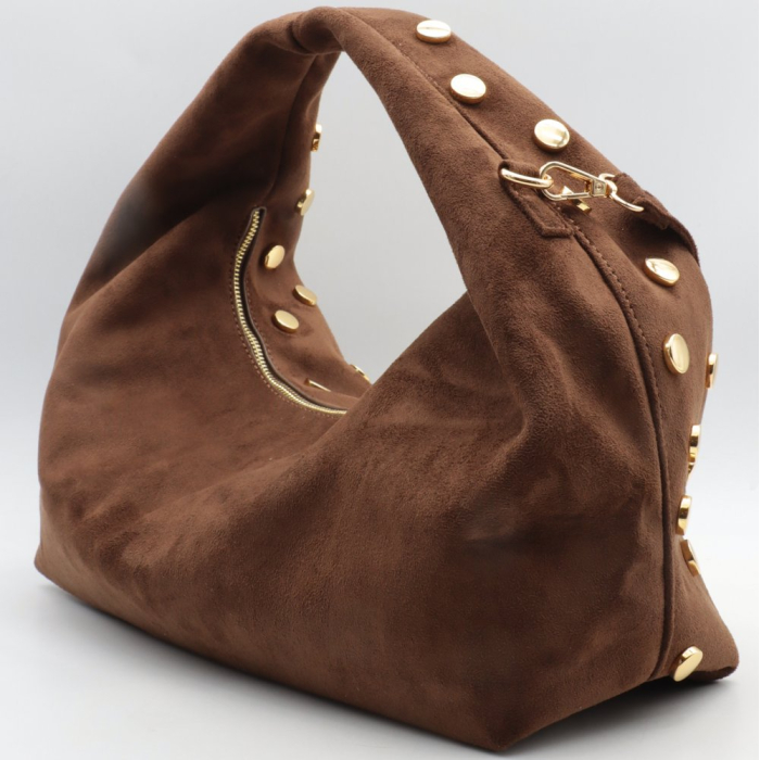 Sac hobo porté épaule Flora&Co simili-cuir façon daim clous 0926024 marron foncé