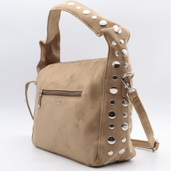 Sac porté épaule Flora&Co simili-cuir façon daim clous 0926025 taupe
