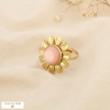 Bague ouverte fleur acier cabochon résine marbrée 0426049 rouge corail
