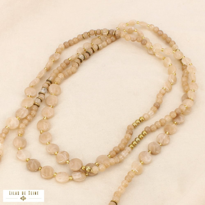 Sautoir mono-rang résine marbrée acier inoxydable 0126136 taupe