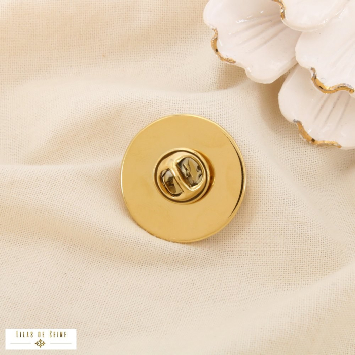 Broche pin’s ronde camée acier inoxydable résine 0526037 rose