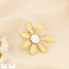 Broche à épingle fleur martelée acier inox. nacre 0526005 blanc