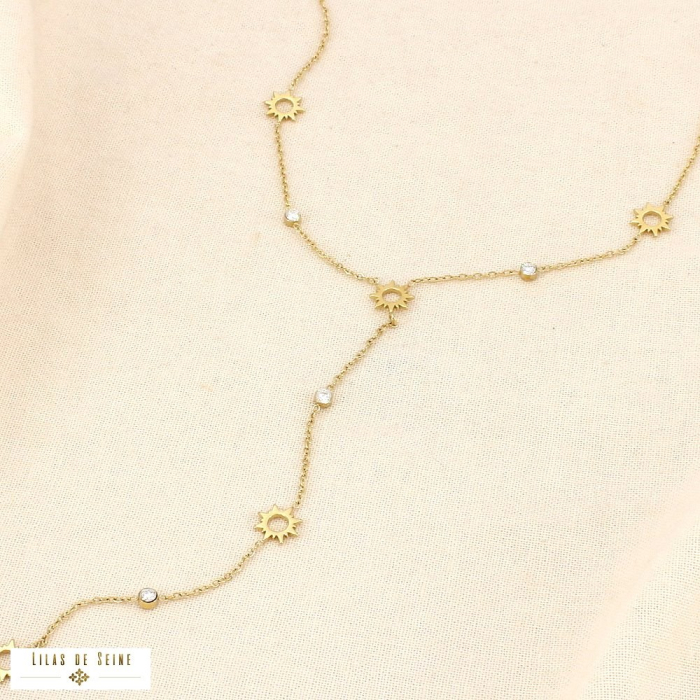 Collier Y acier inoxydable soleil strass 0126038 doré