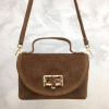 Mini sac à main en cuir véritable façon daim avec bandoulière – Réf. 0926028 cognac