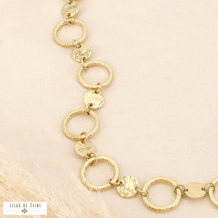 Collier acier inoxydable anneaux martelé graphique 0126112 doré