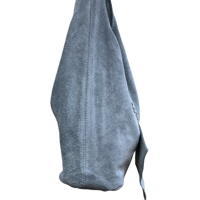 Cabas cuir véritable façon daim pochette 0925512 bleu ciel