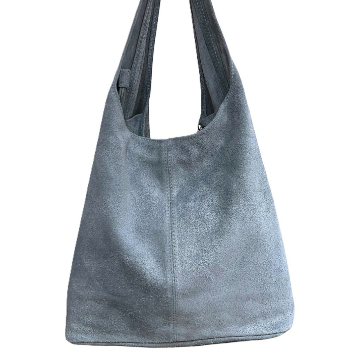 Cabas cuir véritable façon daim pochette 0925512 bleu ciel