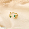 Bague ouverte acier inoxydable pierre feuille 0426014 vert