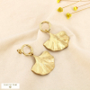 Boucles d’oreilles acier inoxydable texturé ginkgo 0326081 doré