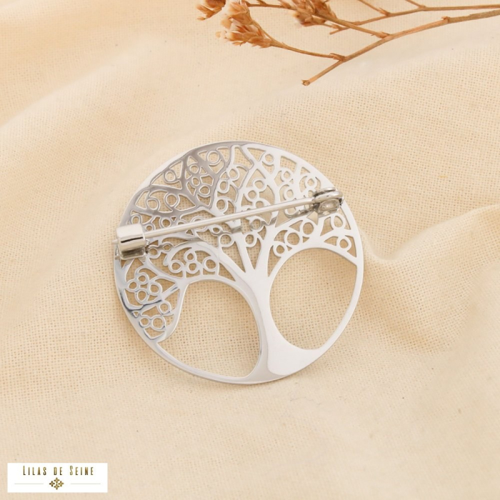 Broche épingle acier inoxydable ajouré arbre de vie 0526026 argenté