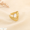 Bague ouverte acier inoxydable nacre ajouré ondulé 0426047 doré
