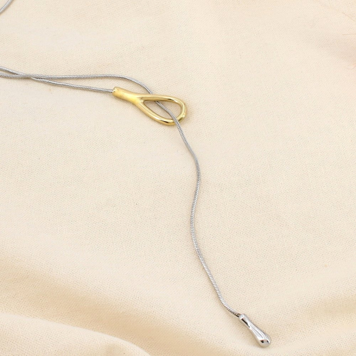 Collier acier inox goutte bicolore contemporain 0126042 doré/argenté