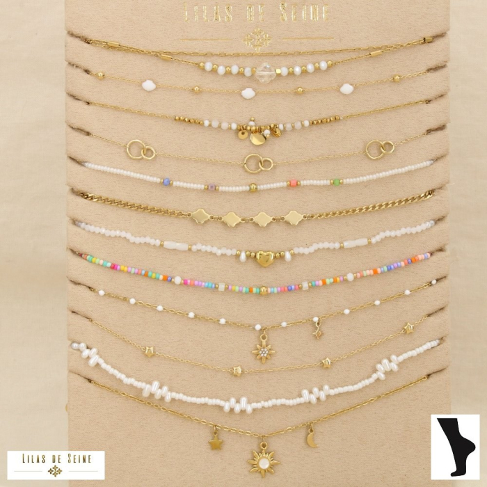 Ensemble 12 chaîne de cheville acier cristal nacre 0226200 blanc