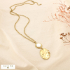 Collier acier inoxydable martelé pendentif nacre 0126109 doré