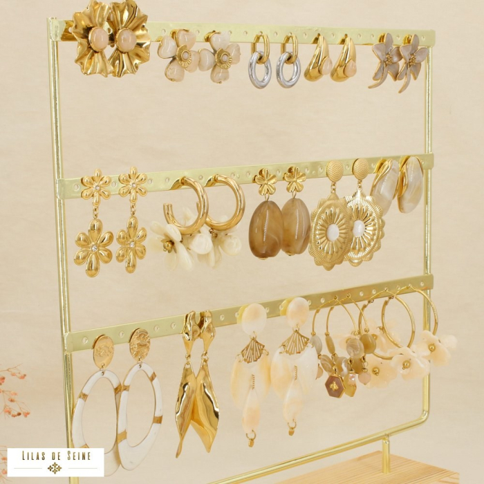 Ensemble 15 boucles d'oreilles acier nuance beige 0326124 naturel/beige