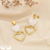 Boucles d’oreilles acier résine cœur marbré pendante 0326090 blanc