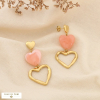 Boucles d’oreilles acier résine cœur marbré pendante 0326090 rouge corail