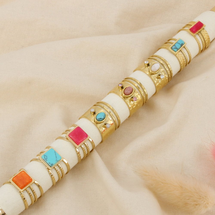 Ensemble 8 bagues réglables acier pierre strass 0426078 multi