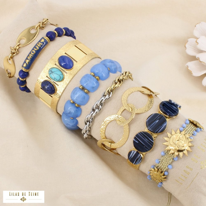 Ensemble 8 bracelets acier résine nuance bleu foncé 0226142 bleu foncé