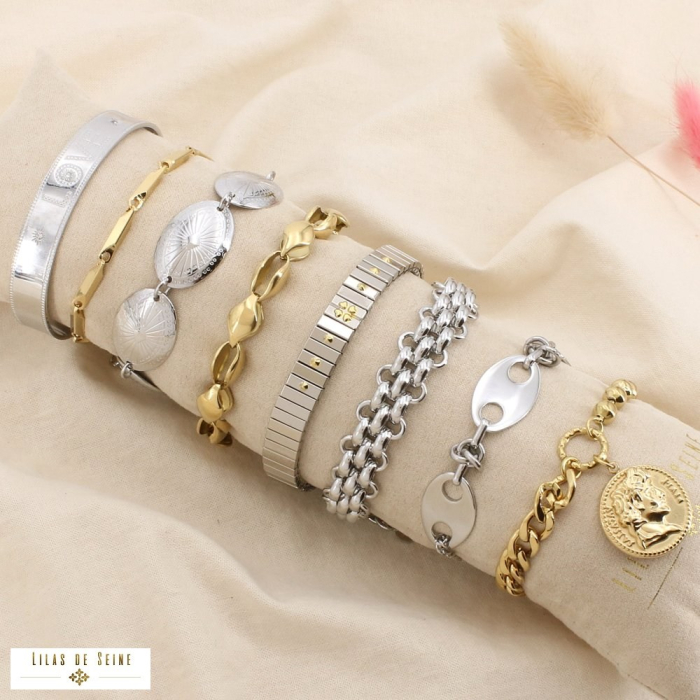 Ensemble 8 bracelets acier assortiment doré argenté 0226146 doré/argenté