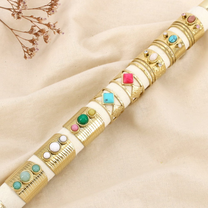 Ensemble 8 bagues réglables acier pierre strass 0426082 multi