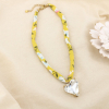 Collier acier verre polyester imprimé floral coeur 0126176 jaune