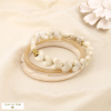 Lot de 3 bracelets jonc coeur acier résine marbré 0226123 naturel/beige