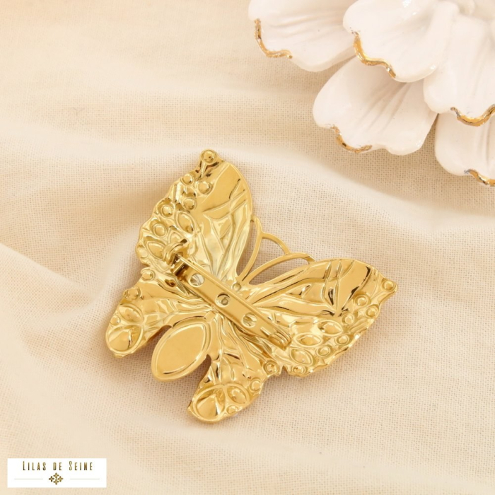 Broche épingle acier inox papillon émail acrylique 0526036 bleu