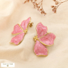 Boucles d’oreilles fleur acier inoxydable émail 0326115 vieux rose