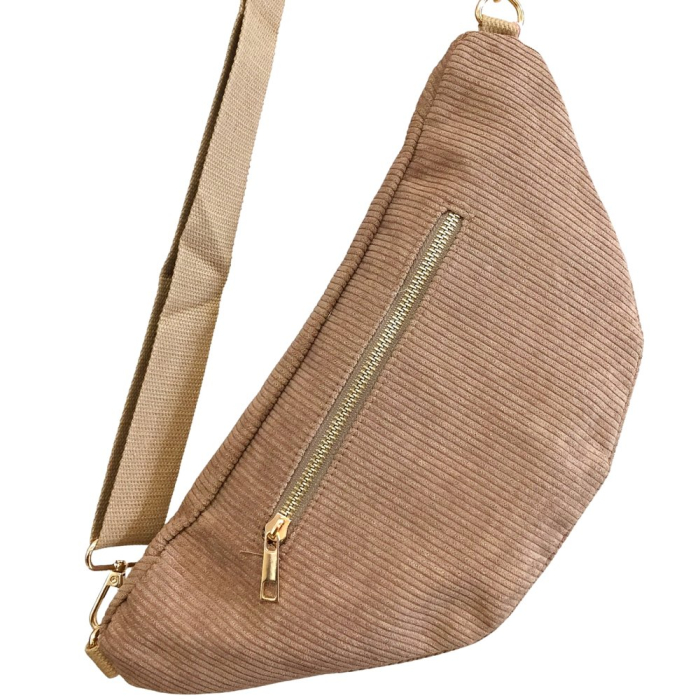 Sac banane façon velours côtelé poche arrière extérieure zippée 0923023 taupe