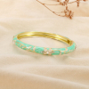 Bracelet jonc ouvrable floral métal émail strass 0226208 vert