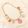 Collier acier coquillage cœur soleil papillon perle 0126062 rouge