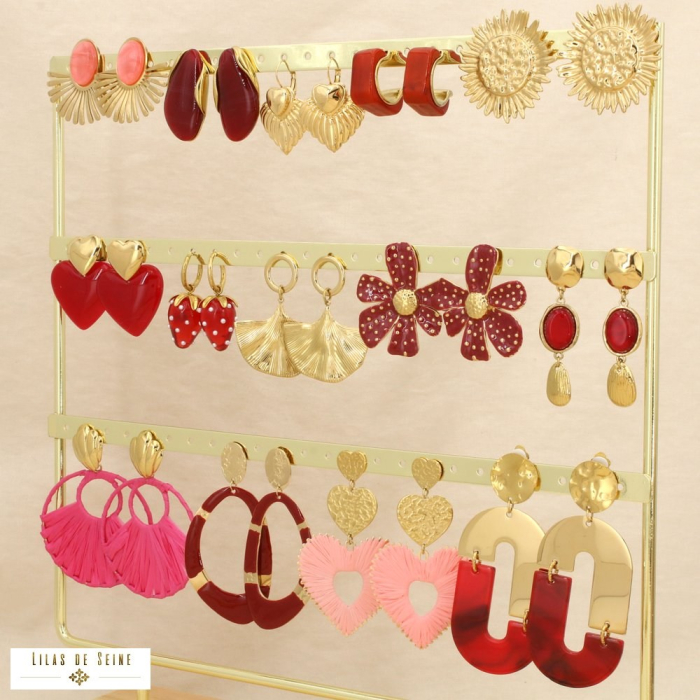 Ensemble 14 boucles d'oreilles acier nuance rouge 0326167 rouge