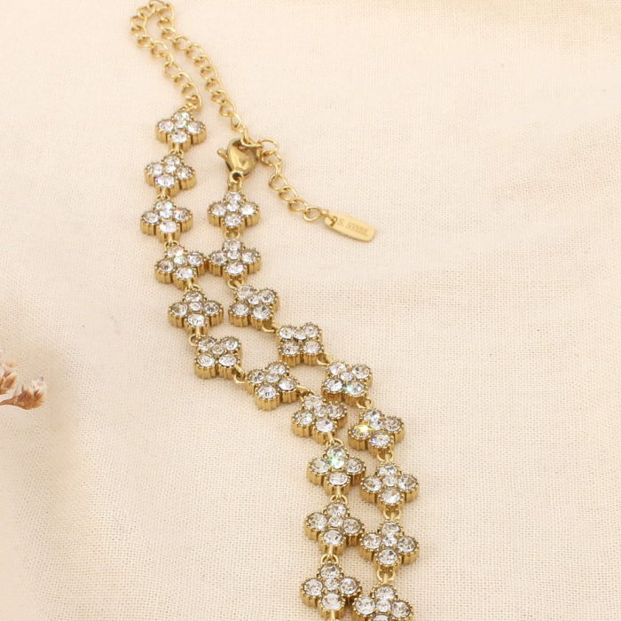 Collier acier inoxydable strass motif trèfle 0126185 transparent