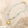 Collier acier inoxydable polyester cœur sacré 0126183 bleu