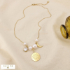 Collier acier perle acrylique strass soleil lune 0126182 blanc